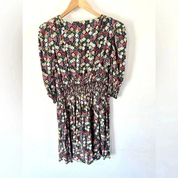 Zara Ditsy‎ Floral Shoulder Pad Full Button Front Mini Dress Size Medium - Picture 8 of 11